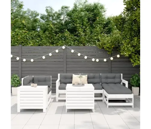 Sodo Sofos Komplektas, Baltas, 7 Dalių, Pušies Medienos Masyvas