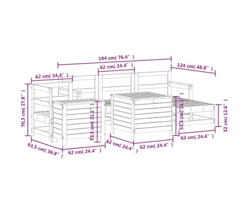Sodo Sofos Komplektas, Baltas, 7 Dalių, Pušies Medienos Masyvas