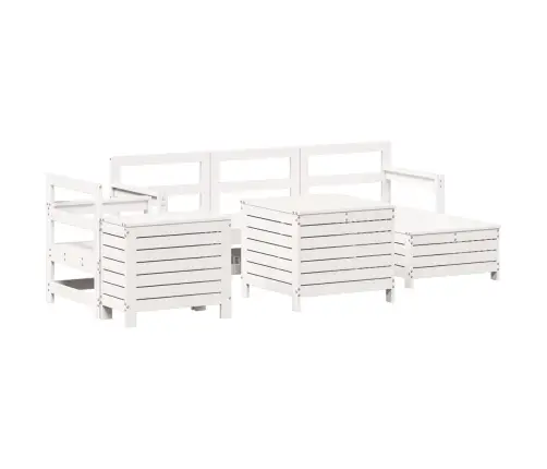 Sodo Sofos Komplektas, Baltas, 7 Dalių, Pušies Medienos Masyvas