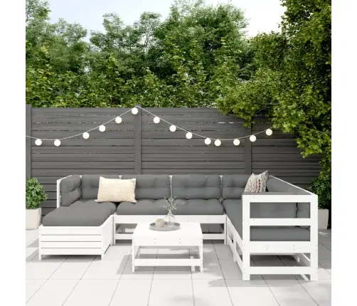 8-Daļīgs Dārza Dīvānu Komplekts, Balts Priedes Masīvkoks Vidaxl