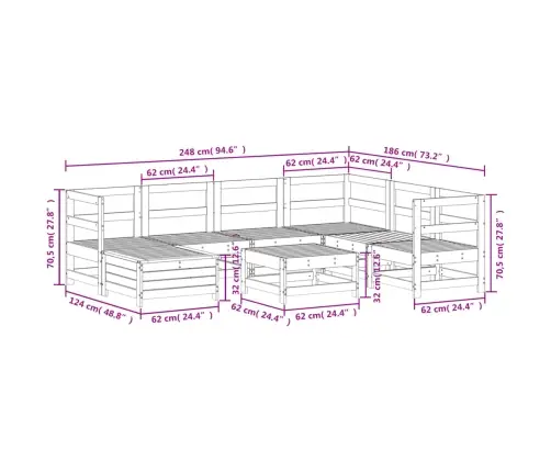 8-Daļīgs Dārza Dīvānu Komplekts, Balts Priedes Masīvkoks Vidaxl