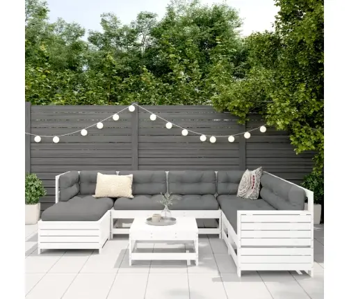 8-Daļīgs Dārza Dīvānu Komplekts, Balts Priedes Masīvkoks Vidaxl