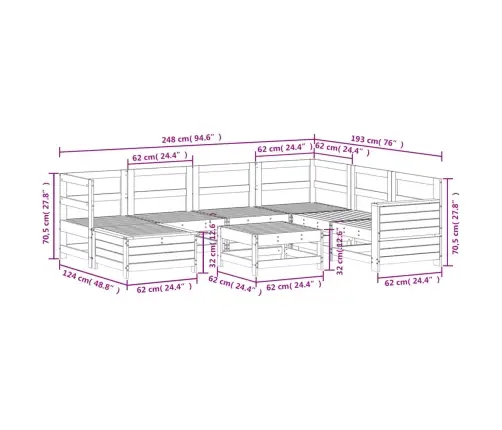 8-Daļīgs Dārza Dīvānu Komplekts, Balts Priedes Masīvkoks Vidaxl