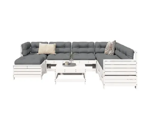 8-Daļīgs Dārza Dīvānu Komplekts, Balts Priedes Masīvkoks Vidaxl