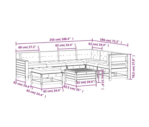 8-Daļīgs Dārza Atpūtas Mēbeļu Komplekts Ar Matračiem, Egle Vidaxl