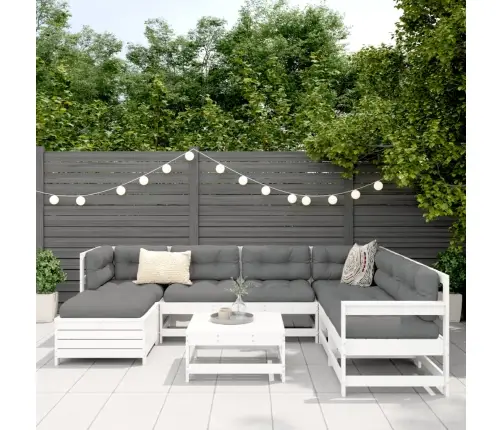 Sodo Sofos Komplektas, 8 Dalių, Baltas, Pušies Medienos Masyvas