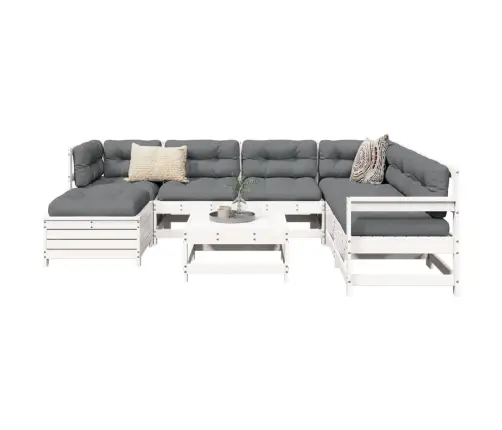 Sodo Sofos Komplektas, 8 Dalių, Baltas, Pušies Medienos Masyvas