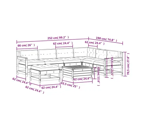 8-Osaline Aiamööbli Komplekt Patjadega, Ebatsuuga Puit