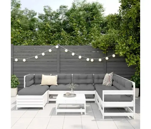 8-Daļīgs Dārza Dīvānu Komplekts, Balts Priedes Masīvkoks Vidaxl