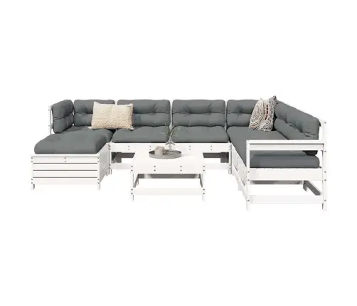 8-Daļīgs Dārza Dīvānu Komplekts, Balts Priedes Masīvkoks Vidaxl