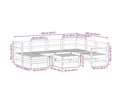 8-Daļīgs Dārza Dīvānu Komplekts, Balts Priedes Masīvkoks Vidaxl