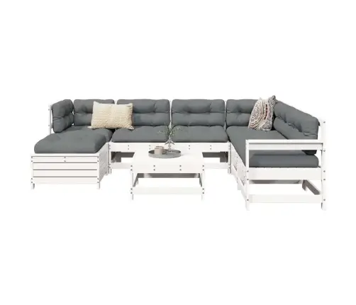 8-Daļīgs Dārza Dīvānu Komplekts, Balts Priedes Masīvkoks Vidaxl