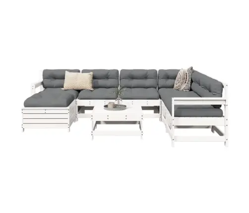 8-Daļīgs Dārza Dīvānu Komplekts, Balts Priedes Masīvkoks Vidaxl