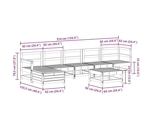 7-Osaline Aiamööbli Komplekt, Valge, Täismännipuit
