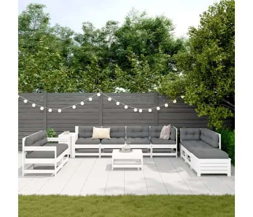 11-Daļīgs Dārza Dīvānu Komplekts, Priedes Masīvkoks, Balts Vidaxl