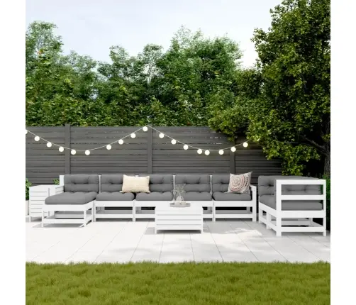 Sodo Sofos Komplektas, 10 Dalių, Baltas, Pušies Masyvas