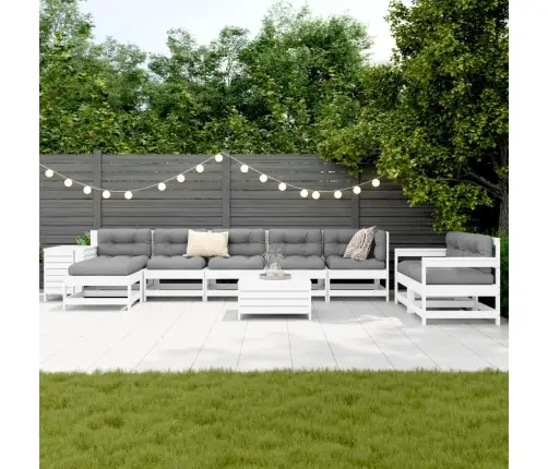 10-Daļīgs Dārza Dīvānu Komplekts, Balts Priedes Masīvkoks Vidaxl