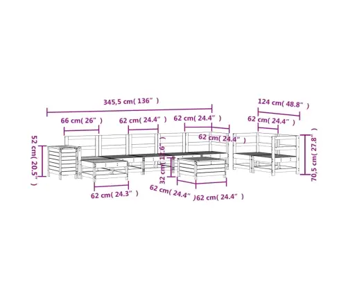 10-Daļīgs Dārza Dīvānu Komplekts, Impregnēts Priedes Koks Vidaxl