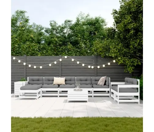 10-Daļīgs Dārza Dīvānu Komplekts, Balts Priedes Masīvkoks Vidaxl