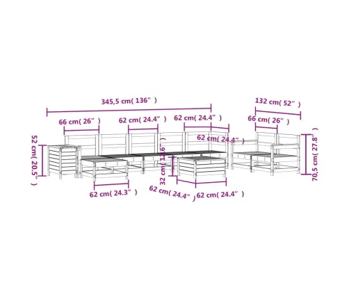 10-Daļīgs Dārza Dīvānu Komplekts, Impregnēts Priedes Koks Vidaxl
