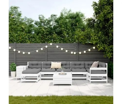 9-Daļīgs Dārza Dīvānu Komplekts, Priedes Masīvkoks, Balts Vidaxl