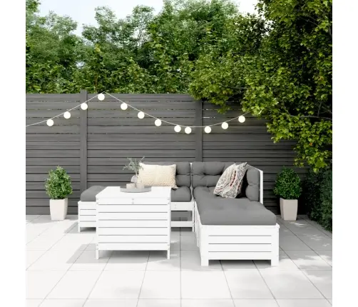 Sodo Sofos Komplektas, 6 Dalių, Baltas, Pušies Medienos Masyvas