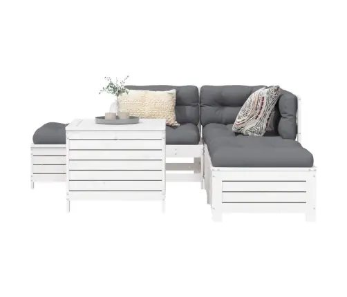 Sodo Sofos Komplektas, 6 Dalių, Baltas, Pušies Medienos Masyvas