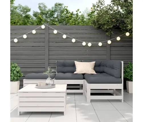 5-Osaline Aiamööbli Komplekt Patjadega, Valge, Männipuit