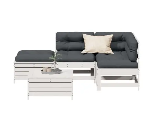 5-Osaline Aiamööbli Komplekt Patjadega, Valge, Männipuit