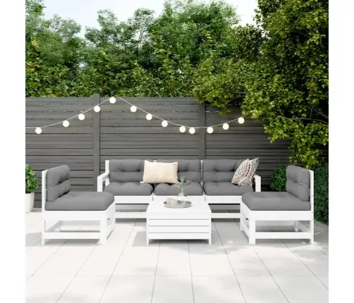 6-Daļīgs Dārza Dīvānu Komplekts, Balts Priedes Masīvkoks Vidaxl