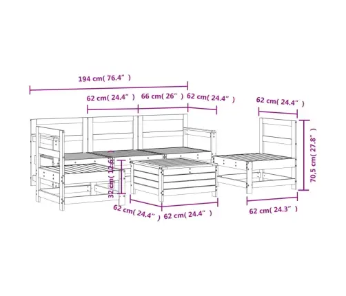 6-Daļīgs Dārza Dīvānu Komplekts, Balts Priedes Masīvkoks Vidaxl