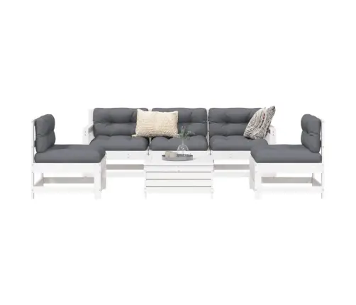 6-Daļīgs Dārza Dīvānu Komplekts, Balts Priedes Masīvkoks Vidaxl