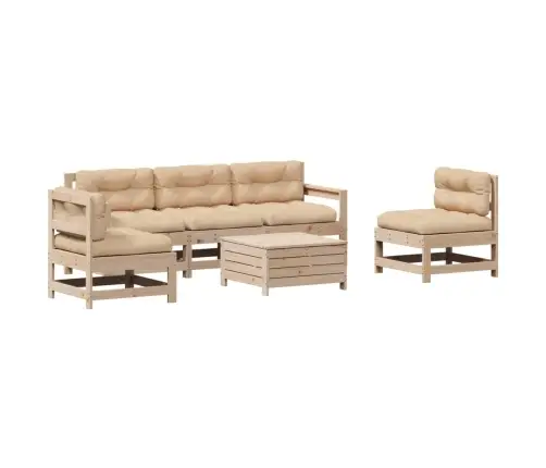 6-Daļīgs Dārza Mēbeļu Komplekts Ar Matračiem, Priedes Koks Vidaxl