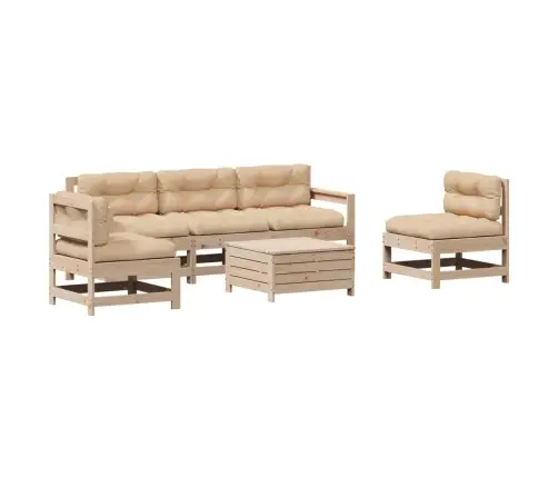 6-Daļīgs Dārza Mēbeļu Komplekts Ar Matračiem, Priedes Koks Vidaxl