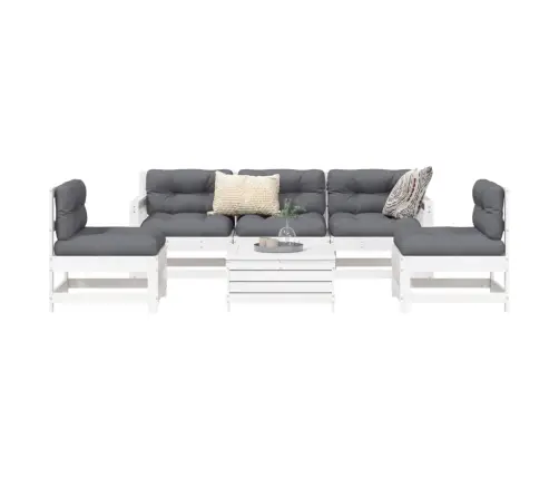 6-Daļīgs Dārza Dīvānu Komplekts, Balts Priedes Masīvkoks Vidaxl