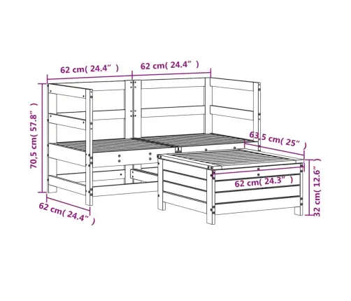 Sodo Sofos Komplektas, 3 Dalių, Pušies Medienos Masyvas