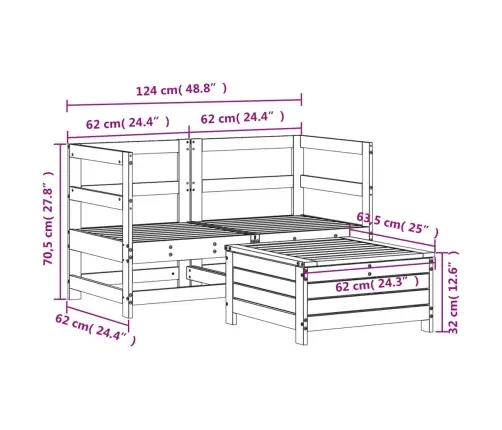 3-Daļīgs Dārza Dīvānu Komplekts, Impregnēts Priedes Koks Vidaxl