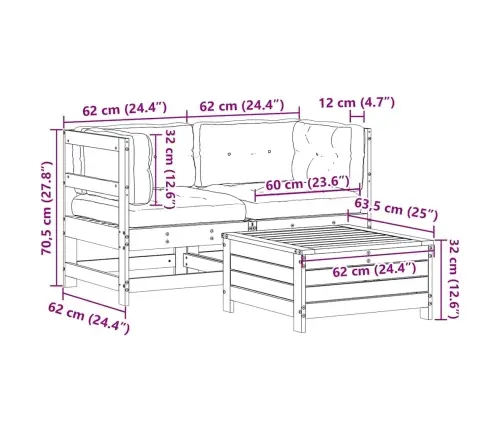 3-Daļīgs Dārza Atpūtas Mēbeļu Komplekts Ar Matračiem, Priede Vidaxl