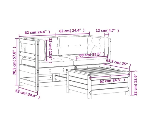 Sodo Poilsio Komplektas Su Pagalvėlėmis, 3 Dalių, Pušis