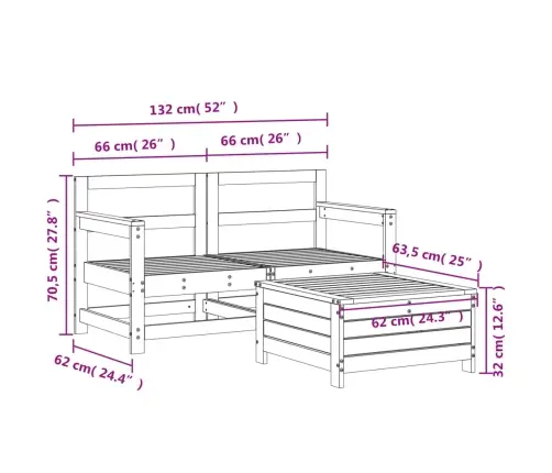 3-Daļīgs Dārza Dīvānu Komplekts, Impregnēts Priedes Koks Vidaxl