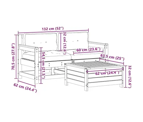 3-Osaline Aiamööblikomplekt Patjadega, Valge, Toekas Männipuit