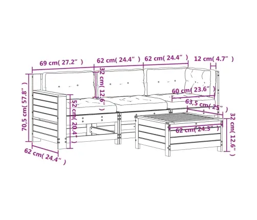 4-Daļīgs Dārza Atpūtas Mēbeļu Komplekts Ar Matračiem, Priede Vidaxl