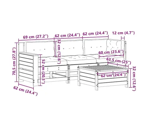 Sodo Komplektas Su Pagalvėlėmis, 4 Dalių, Baltas, Pušis