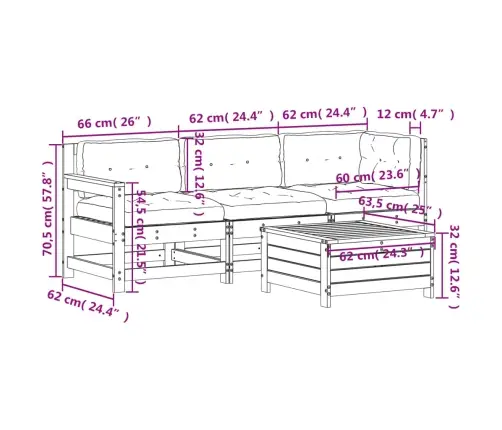 4-Daļīgs Dārza Atpūtas Mēbeļu Komplekts Ar Matračiem, Egle Vidaxl