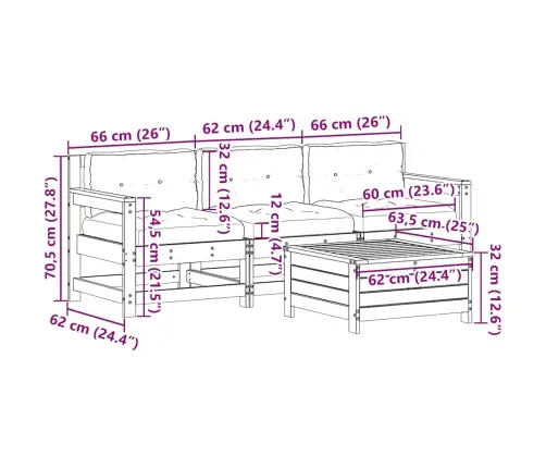 Sodo Komplektas Su Pagalvėlėmis, 4 Dalių, Pušies Masyvas