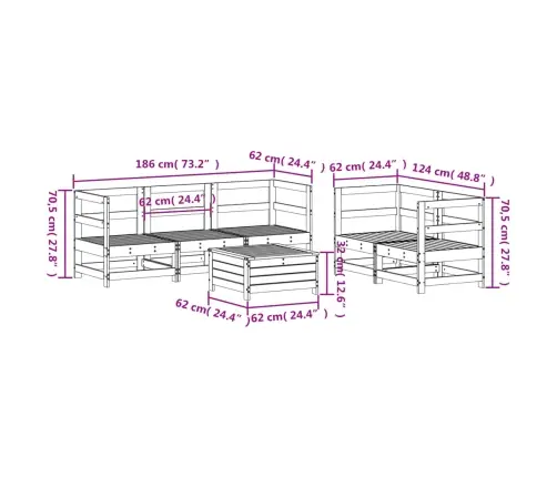6-Daļīgs Dārza Dīvānu Komplekts, Balts Priedes Masīvkoks Vidaxl