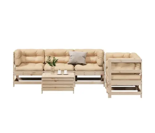 6-Daļīgs Dārza Mēbeļu Komplekts Ar Matračiem, Priedes Koks Vidaxl