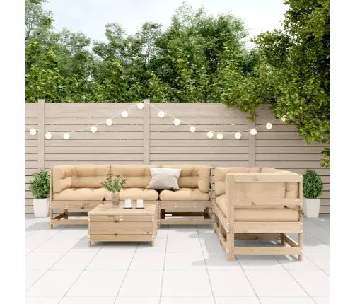 6-Daļīgs Dārza Mēbeļu Komplekts Ar Matračiem, Priedes Koks Vidaxl