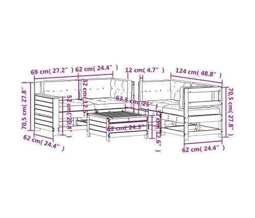 5-Daļīgs Dārza Atpūtas Mēbeļu Komplekts Ar Matračiem, Egle Vidaxl