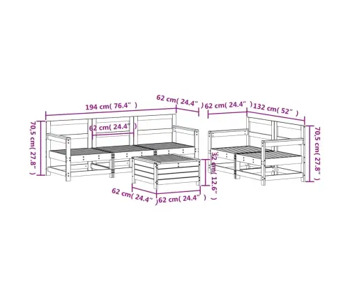 6-Osaline Aiadiivani Komplekt, Valge, Männipuit
